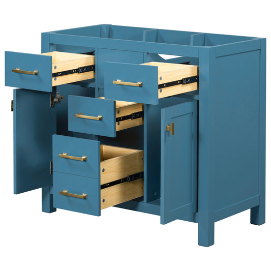 36" Solid Wood Freestanding Bathroom Cabinet – Modern Storage with 4 Drawers & 2 Cabinets