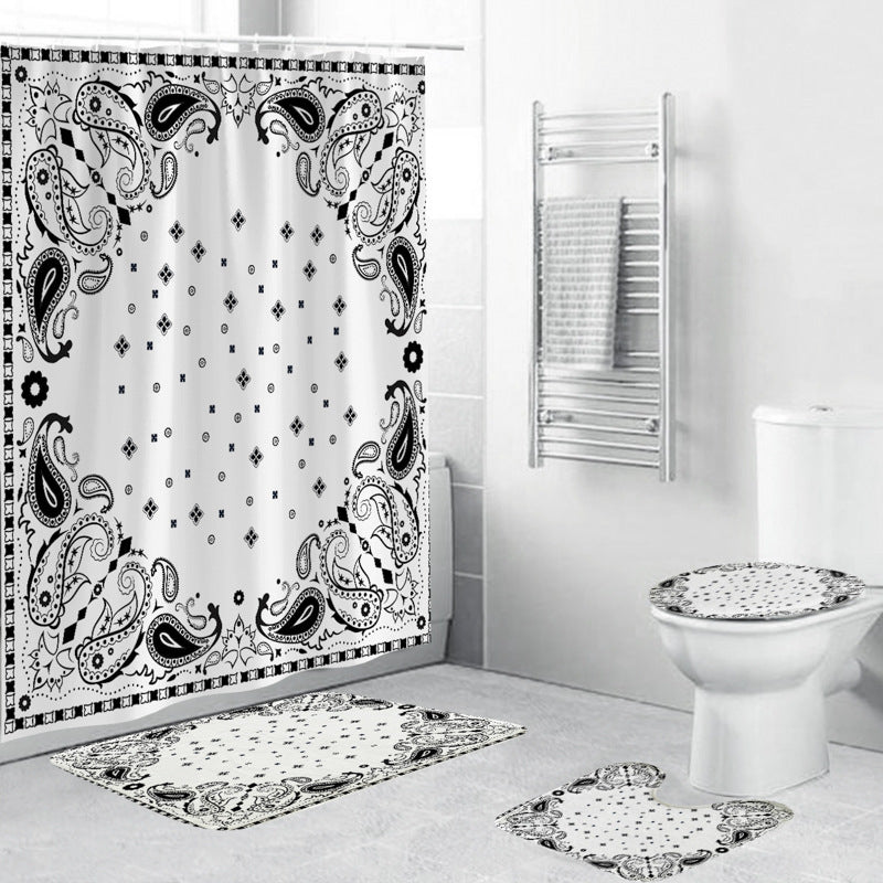 Black and White Patterned Waterproof Polyester Shower Curtain – Green-Inspired Bohemian Designs