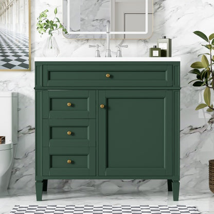 36'' Bathroom Vanity with Top Sink – Modern Storage Cabinet with 2 Drawers & Tip-Out Drawer, Single Sink Vanity