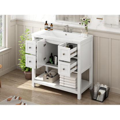 36'' Bathroom Vanity with Undermount Sink, Free Standing Vanity Set with 4 Drawers & Soft Closing Doors, Solid Wood Frame Bathroom Storage Cabinet