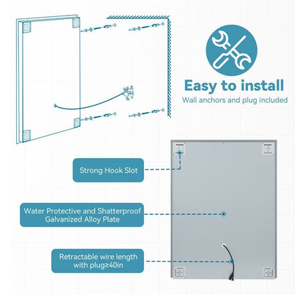 LED Bathroom Wall Medicine Cabinet Mirror – Lighted Mirror with Storage, Dimmable, 3 Color Temperatures, Anti-Fog, Adjustable Shelves, 2 Sockets & 2 USB Interfaces