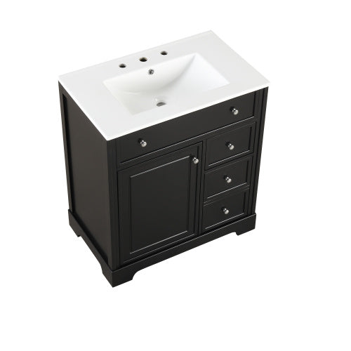 30  Bathroom Vanity With Sink Top, Bathroom Vanity Cabinet With Door And Two Drawers, MDF Boards, Solid Wood, One Package, Black