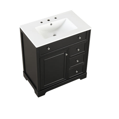 30  Bathroom Vanity With Sink Top, Bathroom Vanity Cabinet With Door And Two Drawers, MDF Boards, Solid Wood, One Package, Black