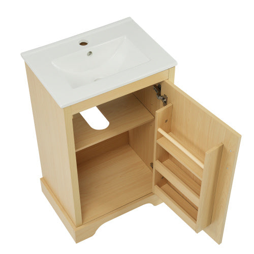 20  Bathroom Vanity With Sink, Bathroom Cabinet With Soft Closing Door, Storage Rack And Adjustable Shelve, Natural Wood