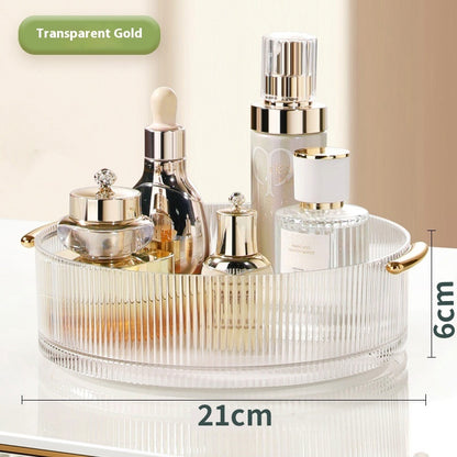 Rotating Plastic Cosmetic Storage Box – Modern Simplicity with Striped Design