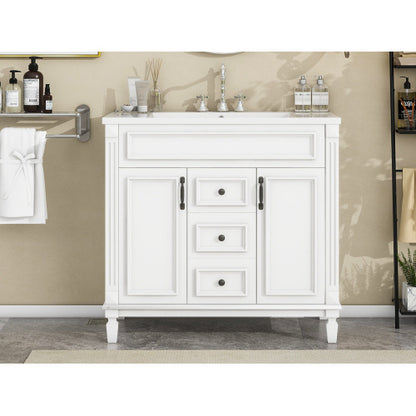 36'' Bathroom Vanity with Top Sink – Modern Storage Cabinet with 2 Soft-Closing Doors & 2 Drawers, Single Sink Vanity (White)