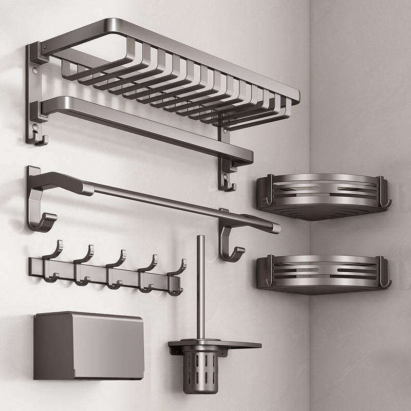 Gun Gray Aluminum Bathroom Storage Rack – Punch-Free, Modular Mesh System