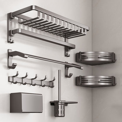 Gun Gray Aluminum Bathroom Storage Rack – Punch-Free, Modular Mesh System