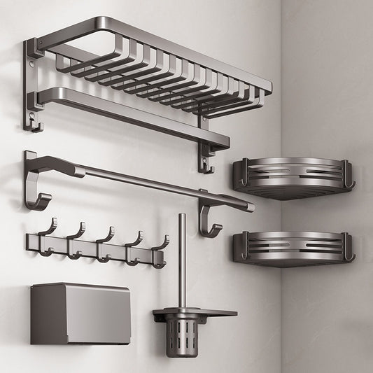 Gun Gray Aluminum Bathroom Storage Rack – Punch-Free, Modular Mesh System
