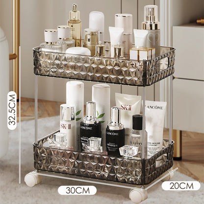 Light Luxury Mobile Bathroom Storage Trolley – Transparent Plastic with Diamond Pattern