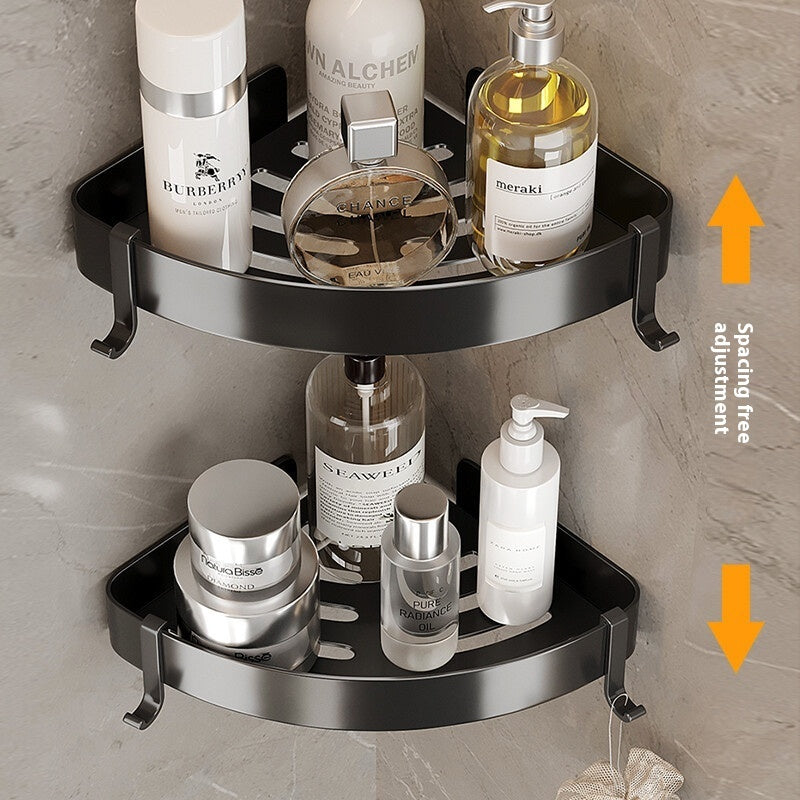 Matte Black Bathroom Storage Rack Set – Alloy, Rust-Resistant, Nail-Free Installation