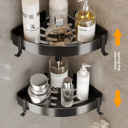 Matte Black Bathroom Storage Rack Set – Alloy, Rust-Resistant, Nail-Free Installation