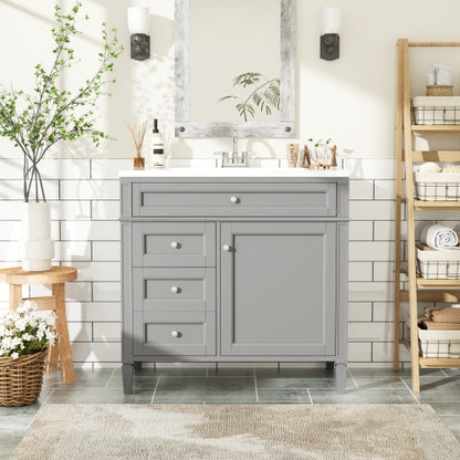36'' Bathroom Vanity with Top Sink – Modern Storage Cabinet with 2 Drawers & Tip-Out Drawer, Single Sink Vanity