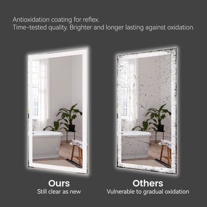 Modern LED Smart Mirror – Rectangular, Front & Back Lit, 3-Color Adjustable with Anti-Fog, Memory Function, and Time Mode Control