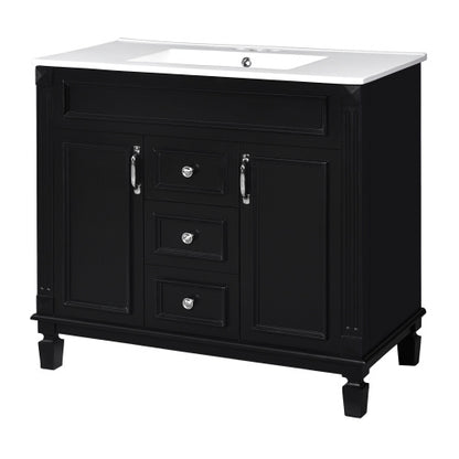 36'' Bathroom Vanity with Top Sink – Modern Storage Cabinet with 2 Soft-Closing Doors & 2 Drawers, Single Sink Vanity (Black)