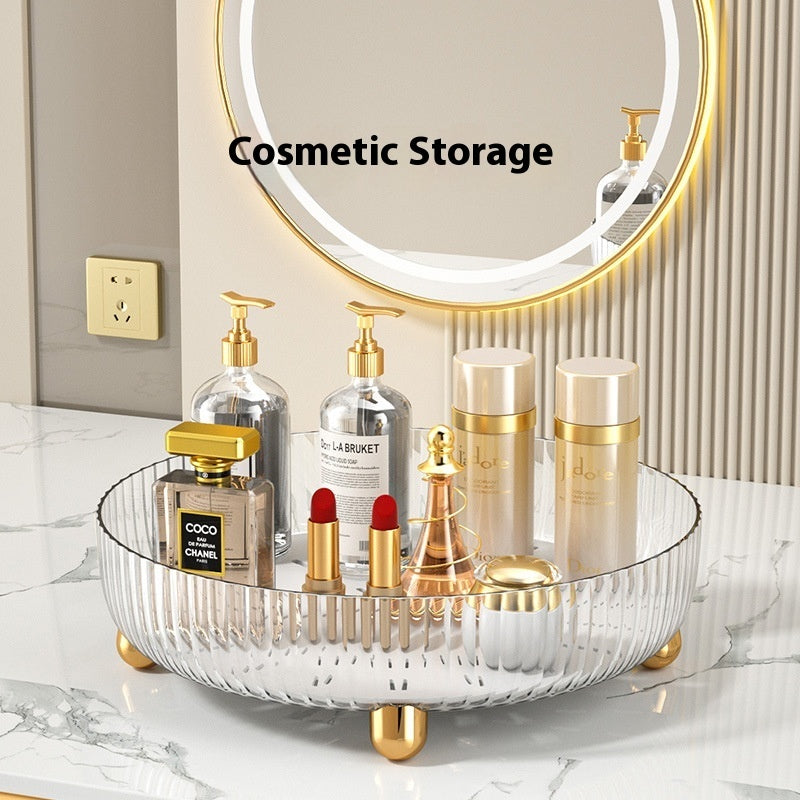 Rotating Plastic Cosmetic Storage Box – Modern Simplicity with Striped Design