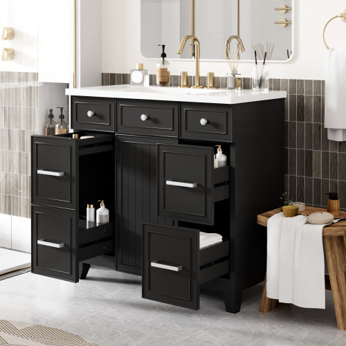 36" Bathroom Vanity Cabinet with Sink Top Combo Set – Black Shaker Design with Soft Closing Doors and 3 Drawers
