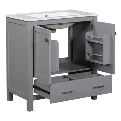 30" Gray Bathroom Vanity – Under-Mount Sink, Soft Closing Doors & Multifunctional Storage