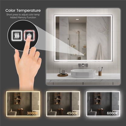 Modern LED Smart Mirror with Hidden Light – Front & Back Lit, 3-Color Adjustable, Anti-Fog, Memory Function, Time Mode Control