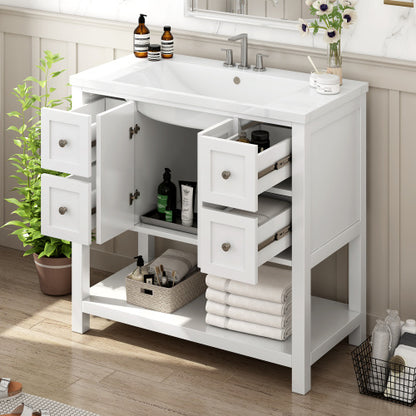 36'' Bathroom Vanity with Undermount Sink, Free Standing Vanity Set with 4 Drawers & Soft Closing Doors, Solid Wood Frame Bathroom Storage Cabinet