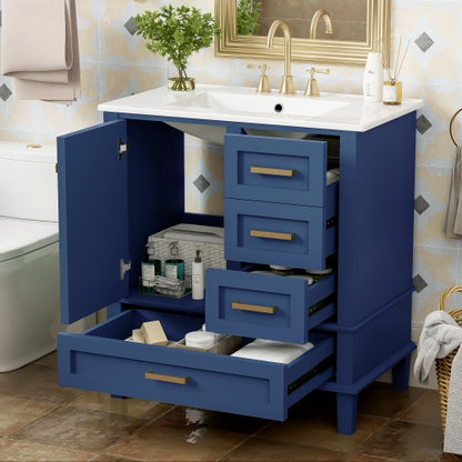 30" Bathroom Vanity – Modern Storage Cabinet with Soft Closing Door, 3 Drawers & Solid Wood Frame
