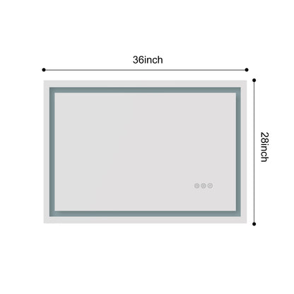 36x28 Inch LED Bathroom Mirror – Front & Backlit, 3-Color Adjustable, Anti-Fog, Memory Function