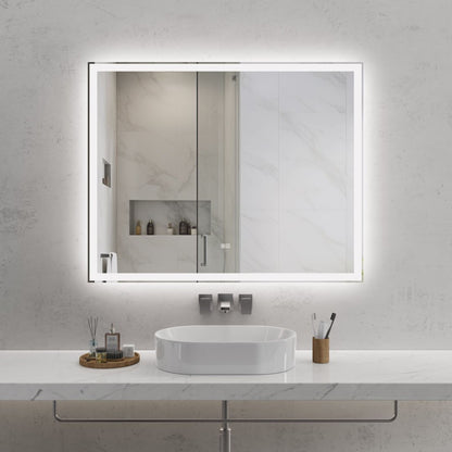Modern LED Smart Mirror – Rectangular, Front & Back Lit, 3-Color Adjustable with Anti-Fog, Memory Function, and Time Mode Control