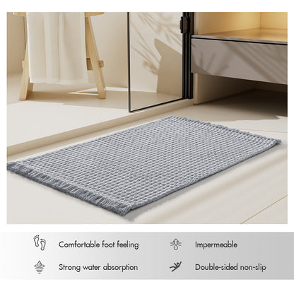Woven Microfiber Bathroom Door Mat – Absorbent, Non-Slip, Tassel Detail