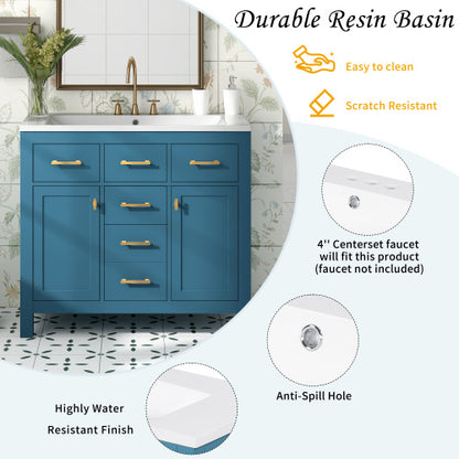 36'' Bathroon Vanity With Resin Sink Combo Set,Modern Freestanding Single Bathroom Cabinet With 4 Drawers & 2 Cabinets,Storage Cabinet For Bathroom, Solid Wood Frame Vanity Set