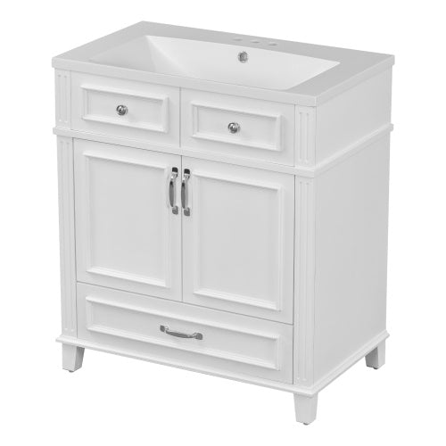 30'' Bathroom Vanity with Resin Sink – Solid Wood Frame, Soft Closing Doors, Retro Style, White