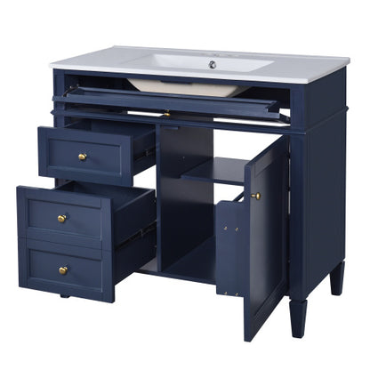36'' Bathroom Vanity With Medicine Cabinet, Modern Bathroom Storage Cabinet With 2 Soft Closing Doors And 4 Drawers, Single Sink Bathroom Vanity