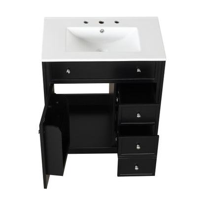 30  Bathroom Vanity With Sink Top, Bathroom Vanity Cabinet With Door And Two Drawers, MDF Boards, Solid Wood, One Package, Black