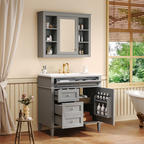 36'' Bathroom Vanity With Medicine Cabinet, Modern Bathroom Storage Cabinet With 2 Soft Closing Doors And 4 Drawers, Single Sink Bathroom Vanity