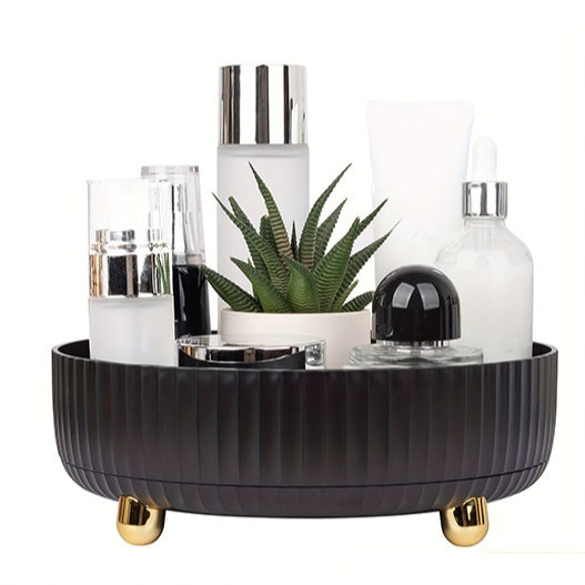 Rotating Plastic Cosmetic Storage Box – Modern Simplicity with Striped Design