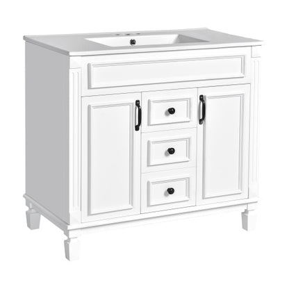36'' Bathroom Vanity with Top Sink – Modern Storage Cabinet with 2 Soft-Closing Doors & 2 Drawers, Single Sink Vanity (White)
