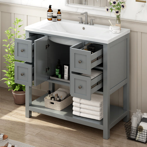 36'' Bathroom Vanity with Undermount Sink – Free Standing Vanity Set with 4 Drawers & Soft Closing Doors, Solid Wood Frame