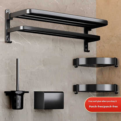 Matte Black Bathroom Storage Rack Set – Alloy, Rust-Resistant, Nail-Free Installation