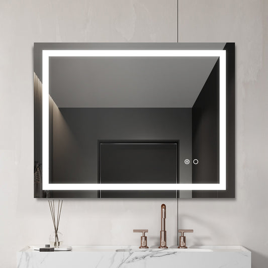LED Bathroom Mirror with Touch Button Control – Adjustable Color Temperature, Anti-Fog, Dimmable Light