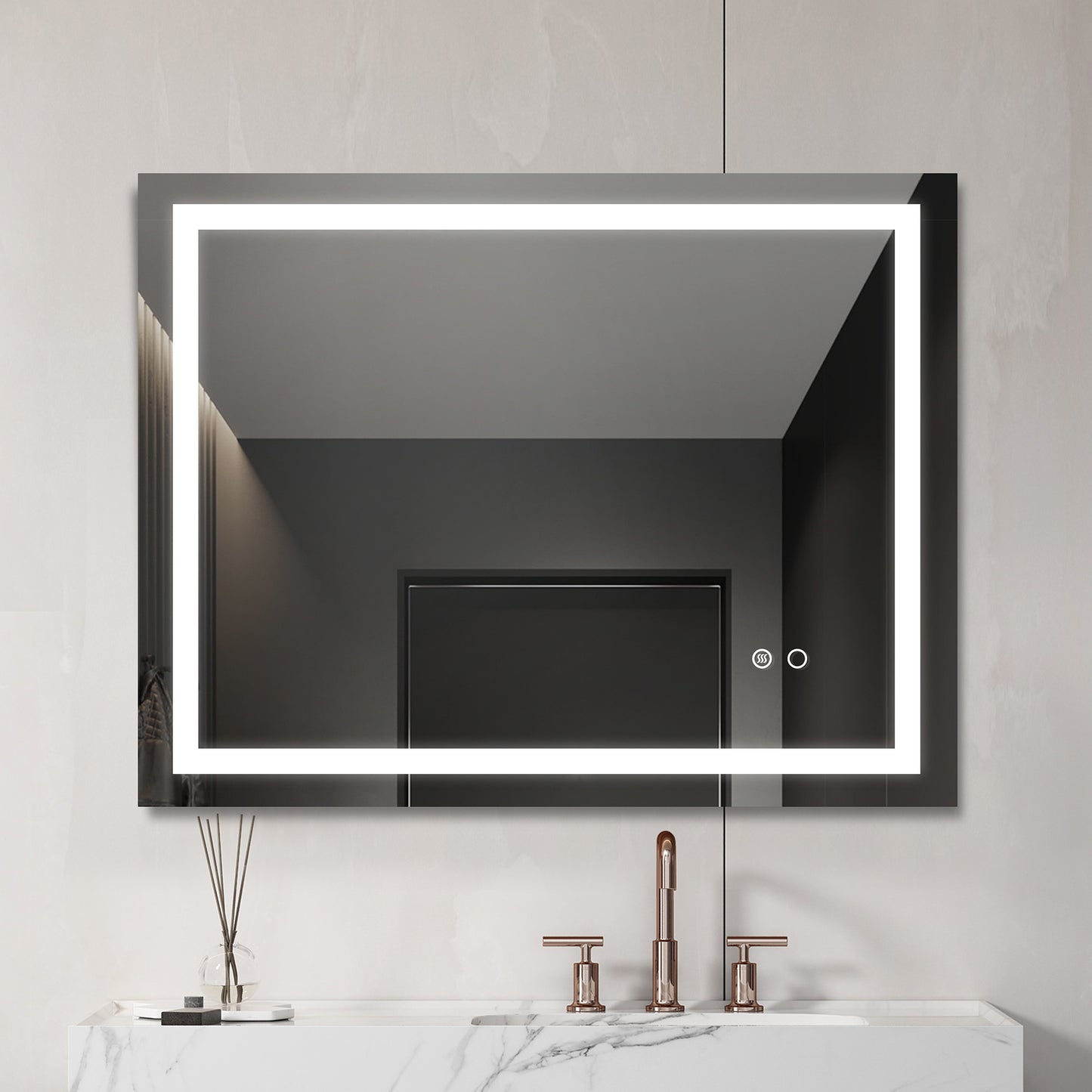 LED Bathroom Mirror with Touch Button Control – Adjustable Color Temperature, Anti-Fog, Dimmable Light