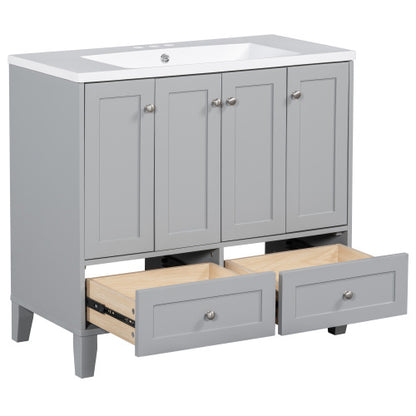 36'' Bathroom Vanity with Resin Sink Combo – Freestanding Solid Wood Frame Vanity Set with 4 Soft Closing Doors & 2 Drawers
