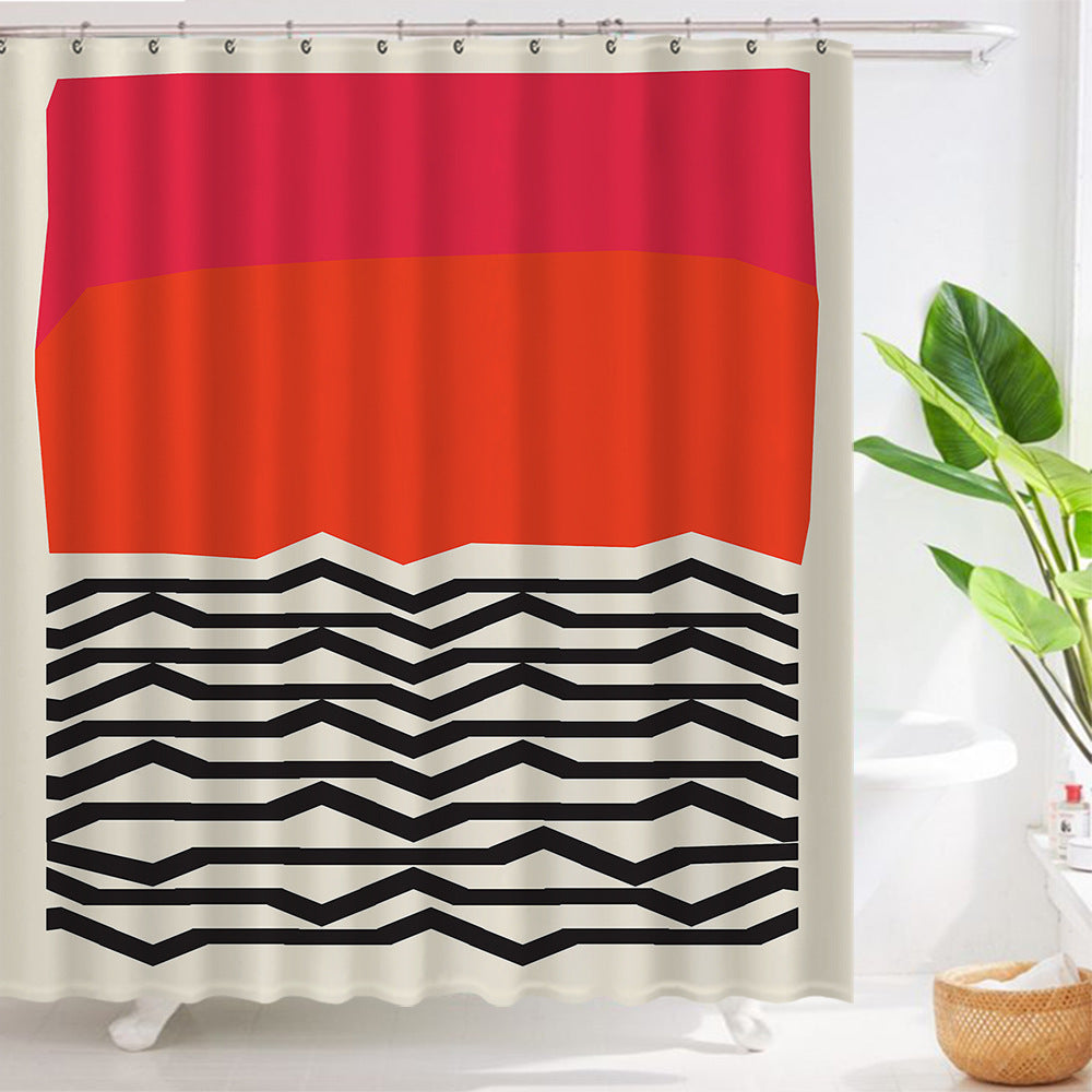 Art Geometric Waterproof Shower Curtain – Polyester with Copper Buttonholes and Resin Rings
