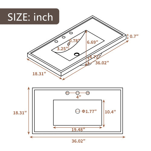 36  Bathroom Vanity With Sink Combo, Gray Bathroom Cabinet With Drawers, Solid Frame And MDF Board