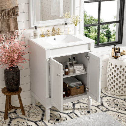 24" Bathroom Vanity with Top Sink – 2-Tier Modern Storage Cabinet, Large Shelves & Clean Lines