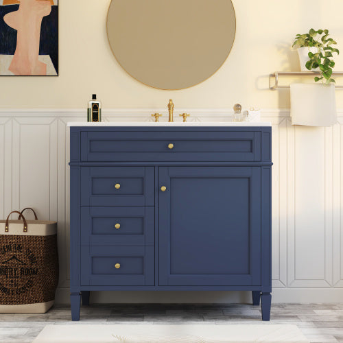 36'' Bathroom Vanity with Top Sink – Modern Storage Cabinet with 2 Drawers & Tip-Out Drawer, Single Sink Vanity