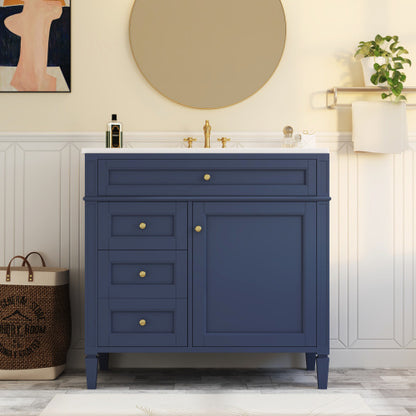 36'' Bathroom Vanity with Top Sink – Modern Storage Cabinet with 2 Drawers & Tip-Out Drawer, Single Sink Vanity