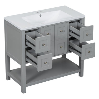 36'' Bathroom Vanity with Undermount Sink – Free Standing Vanity Set with 4 Drawers & Soft Closing Doors, Solid Wood Frame