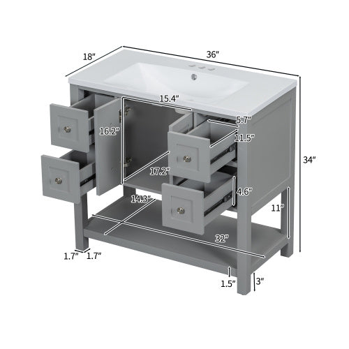 36'' Bathroom Vanity with Undermount Sink – Free Standing Vanity Set with 4 Drawers & Soft Closing Doors, Solid Wood Frame