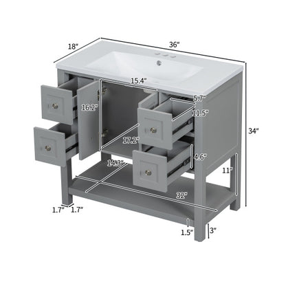 36'' Bathroom Vanity with Undermount Sink – Free Standing Vanity Set with 4 Drawers & Soft Closing Doors, Solid Wood Frame