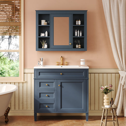 36'' Bathroom Vanity With Medicine Cabinet, Modern Bathroom Storage Cabinet With 2 Soft Closing Doors And 4 Drawers, Single Sink Bathroom Vanity