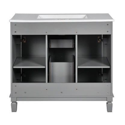 36'' Bathroom Vanity with Top Sink – Modern Storage Cabinet with 2 Soft-Closing Doors & 2 Drawers, Single Sink Vanity (Grey)